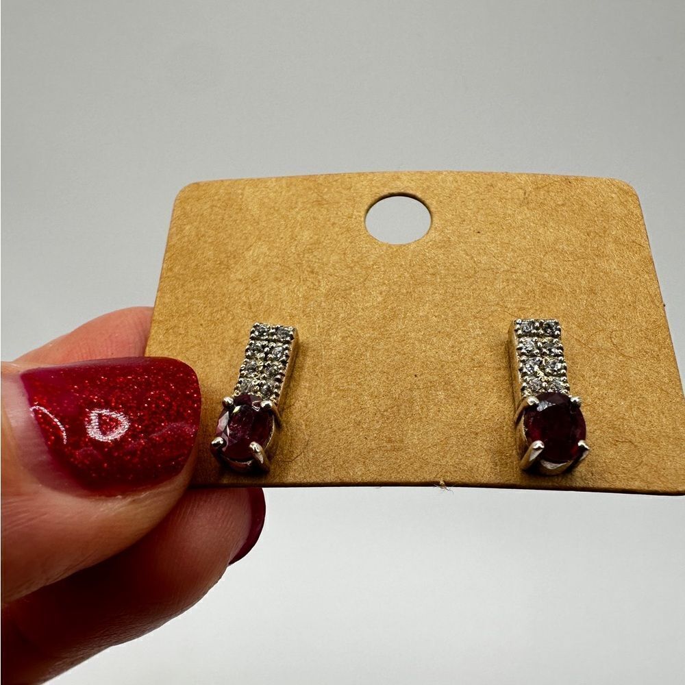 Genuine ruby and cz stud earrings in sterling silver!‎ - Picture 6 of 10